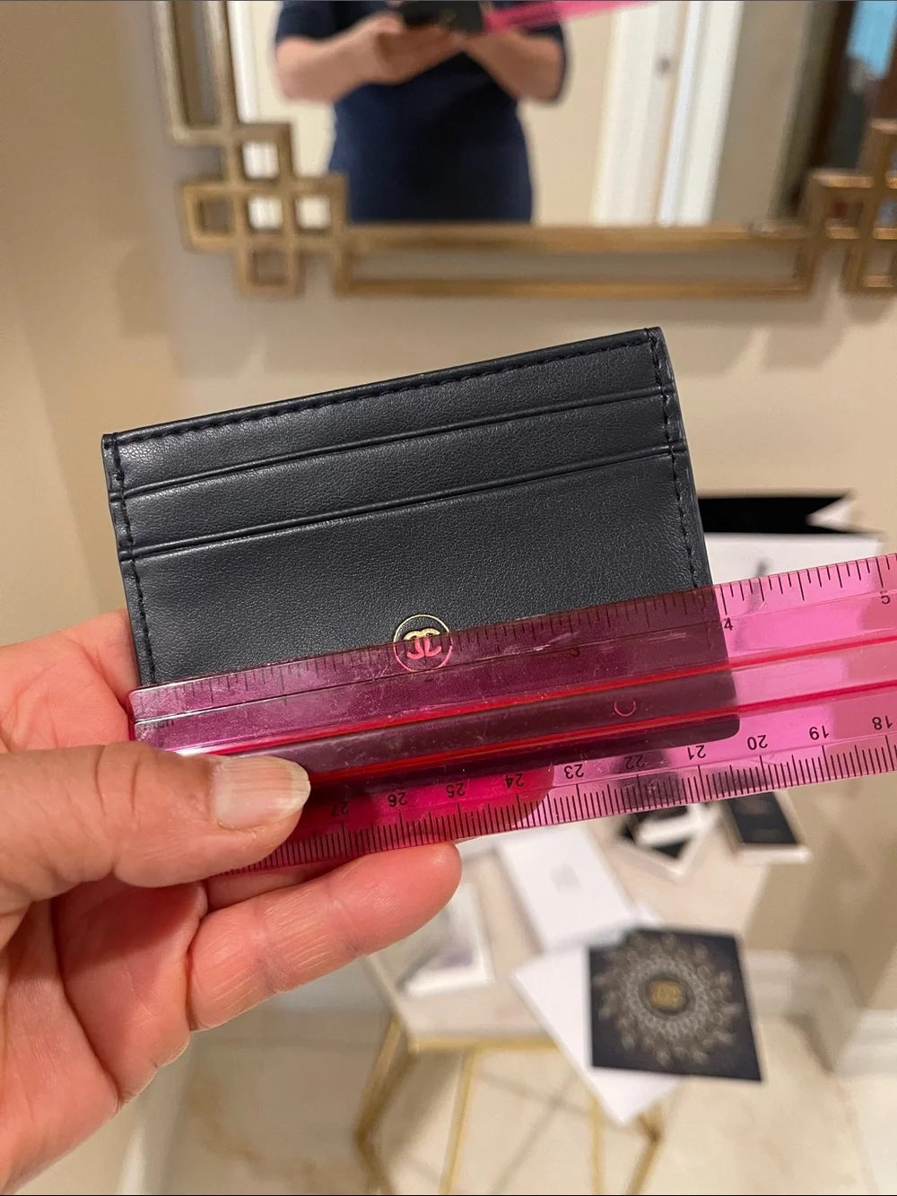 CHANEL Men’s Black Wallet & White Gift Presentation Set with Navy Accents